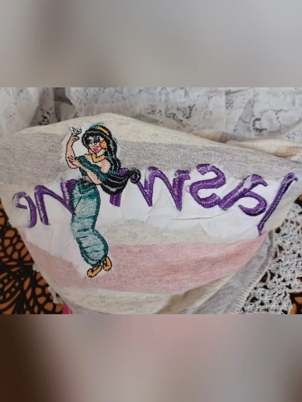 NWOT RARE VINTAGE DISNEY KIDS EMBROIDERED JASMINE STRIPED DRESS 2/3 MADE IN USA